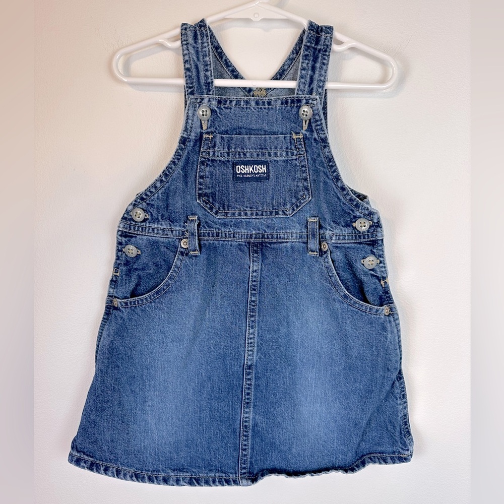 VINTAGE OSHKOSH B’GOSH Denim Toddler Blue Jean Overalls Jumper Skirt | Size 3T